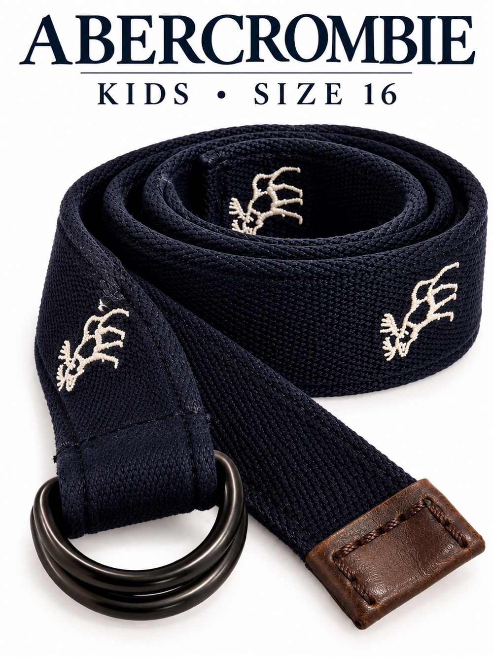 Abercrombie & Fitch Navy Canvas Belt with Brown Leather Accents